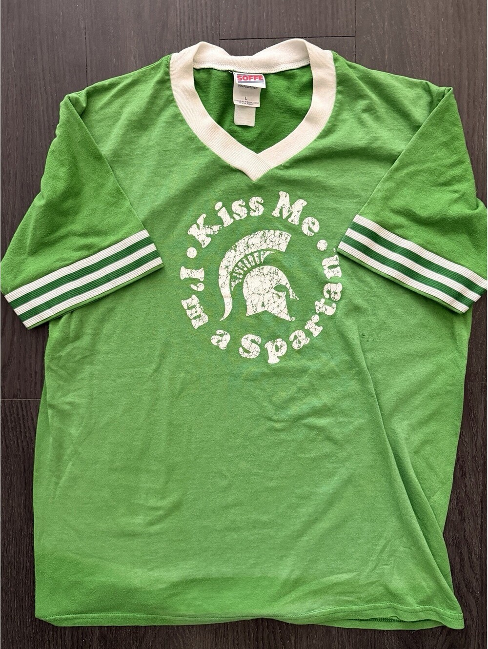 Vintage Y2K Soffe Michigan State Spartans Puff Print Ringer Jersey L Flawed